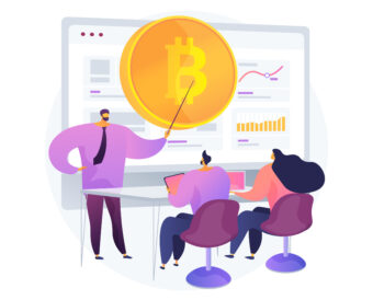 Cryptocurrency trading courses abstract concept vector illustration. Crypto trade academy, smart contracts, digital tokens and blockchain technology, setup and strategy, ICO abstract metaphor.